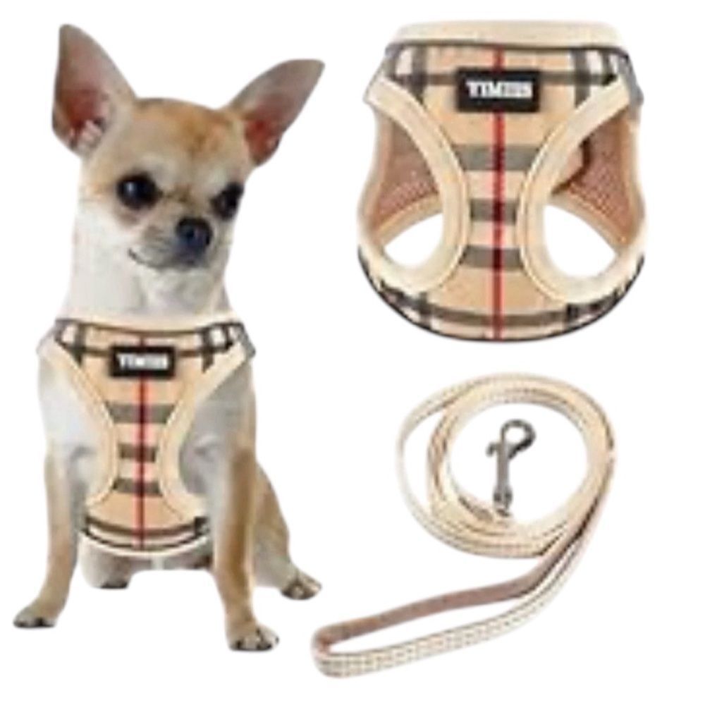 SUREDOO Soft Vest Harness Beige Plaid Mesh Padded NIP